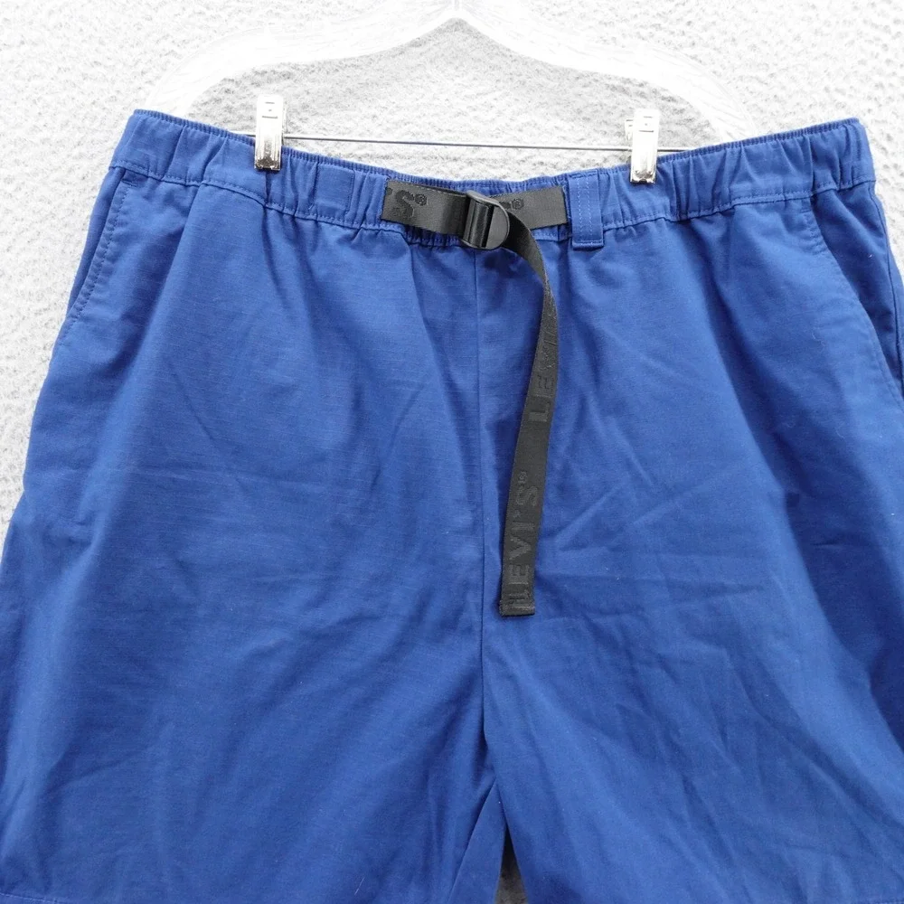 Levis‎ Mens Ripstop Belted Casual Shorts Size XXL Blue Mens Elastic Waist 8